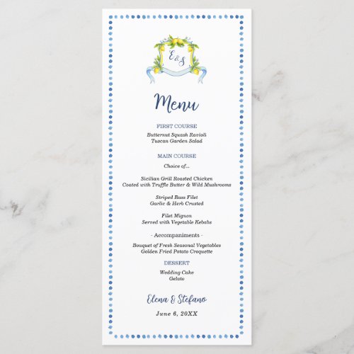 Vintage Lemon Crest With Couples Initials  Menu