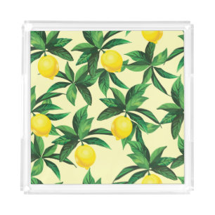 Vintage lemon, decorative seamless pattern acrylic tray
