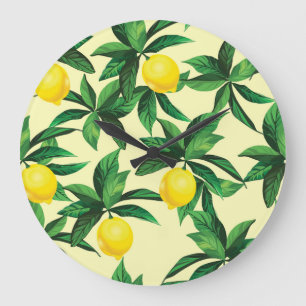 Vintage lemon, decorative seamless pattern large clock