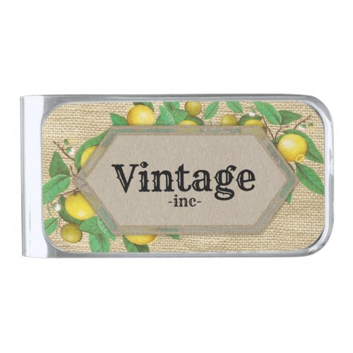 Vintage Lemon Farmstand Silver Finish Money Clip