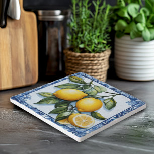 Vintage Lemon Faux Ceramic Tile Trivet