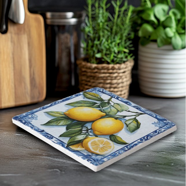 Vintage Lemon Faux Ceramic Tile Trivet (European Lemons Vintage Style Kitchen Trivet - Shower Favor)