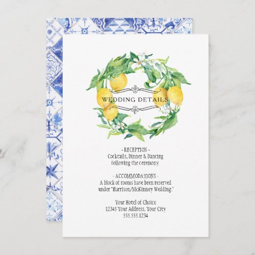 Vintage Lemon Floral Citrus Foliage Wedding Detail Invitation