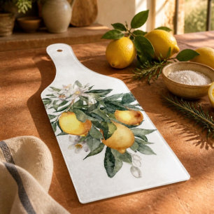 Vintage Lemon Fruit Design Decorative Glass Cutting Board