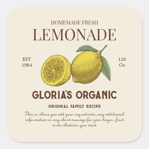 Vintage Lemon Fruit Lemonade Juice Product Label
