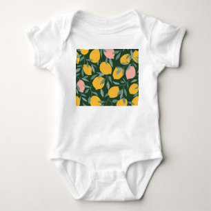 Vintage Lemon Fruit Seamless Pattern Baby Bodysuit