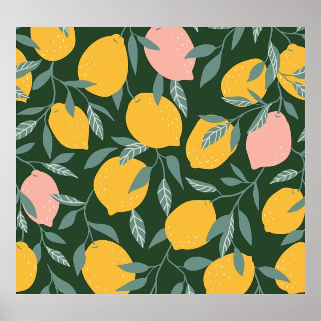 Vintage Lemon Fruit Seamless Pattern Poster (Front)