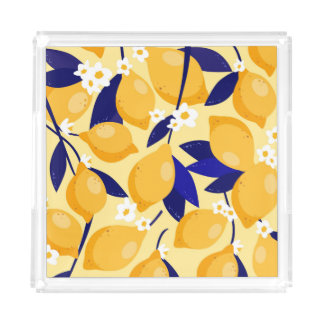 Vintage lemon fruits: food pattern. acrylic tray