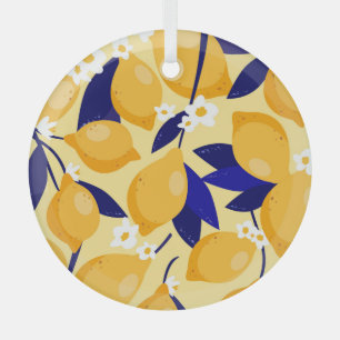 Vintage lemon fruits: food pattern. glass ornament