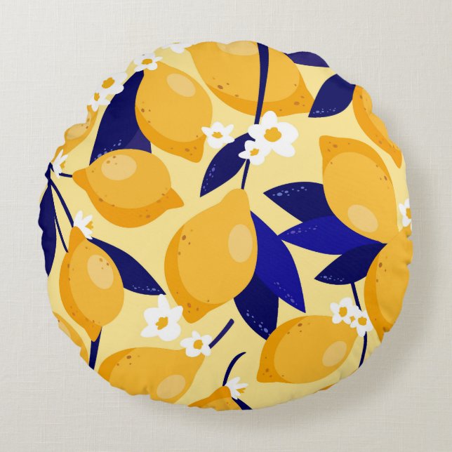 Vintage lemon fruits: food pattern. round pillow (Front)