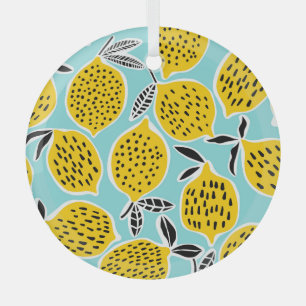 Vintage Lemon: Hand-Drawn Seamless Pattern Glass Ornament