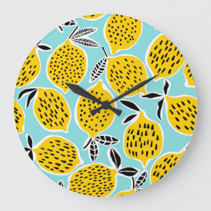 Vintage Lemon: Hand-Drawn Seamless Pattern Large Clock