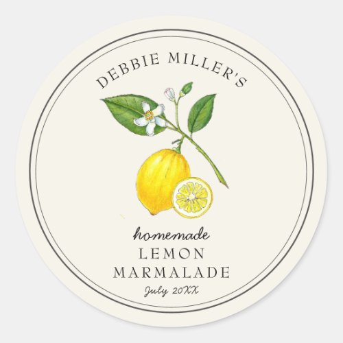 Vintage Lemon on off white Jam jar Classic Round Sticker