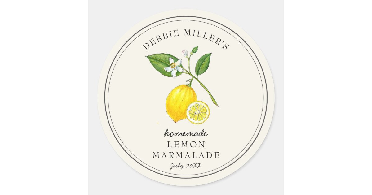 Vintage Lemon on off white Jam jar Classic Round Sticker | Zazzle