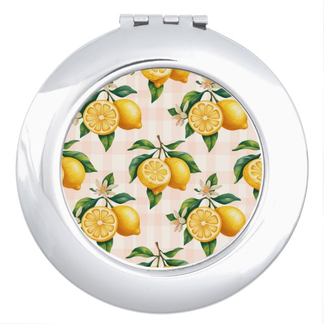 Vintage Lemon Pattern Cute Compact Mirror (Front)