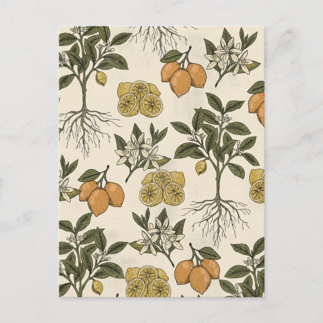 Vintage Lemon Pattern Postcard (Front)