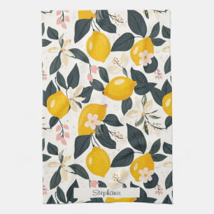 Vintage Lemon & Pink Blossom Pattern Kitchen Towel