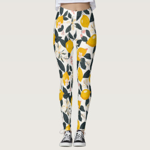 Vintage Lemon & Pink Blossom Pattern Leggings