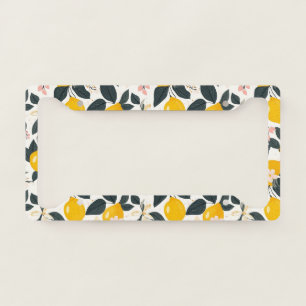Vintage Lemon & Pink Blossom Pattern License Plate Frame