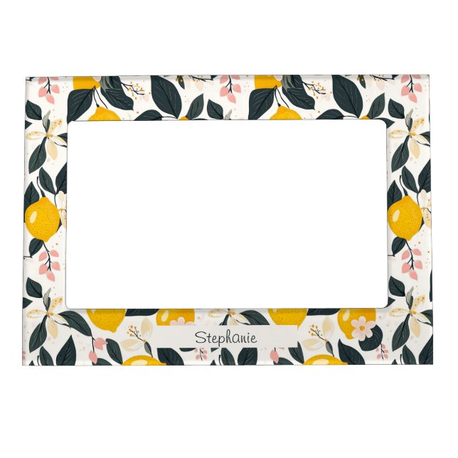 Vintage Lemon & Pink Blossom Pattern Magnetic Frame (Front)