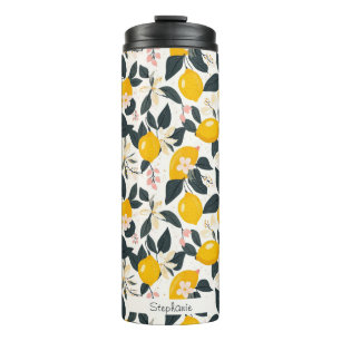 Vintage Lemon & Pink Blossom Pattern Thermal Tumbler