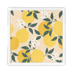 Vintage Lemon: Seamless Fruit Texture. Acrylic Tray