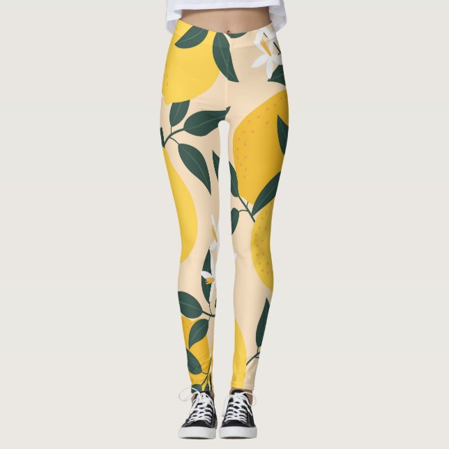 Vintage Lemon: Seamless Fruit Texture. Leggings (Front)