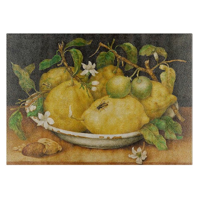 Vintage Lemon Still Life Image Cutting Board (Front)