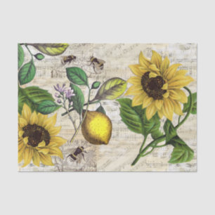 Vintage Lemon Sunflower Music Tissue Paper