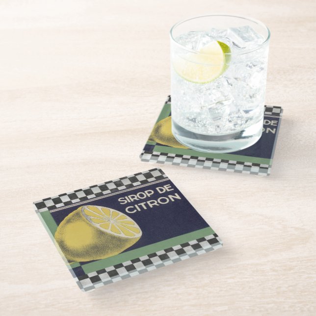 Vintage Lemon Syrup Glass Coaster (Angled)