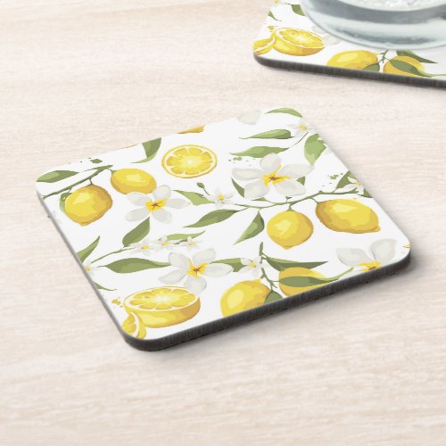 Vintage Lemon Tree Pattern Beverage Coaster
