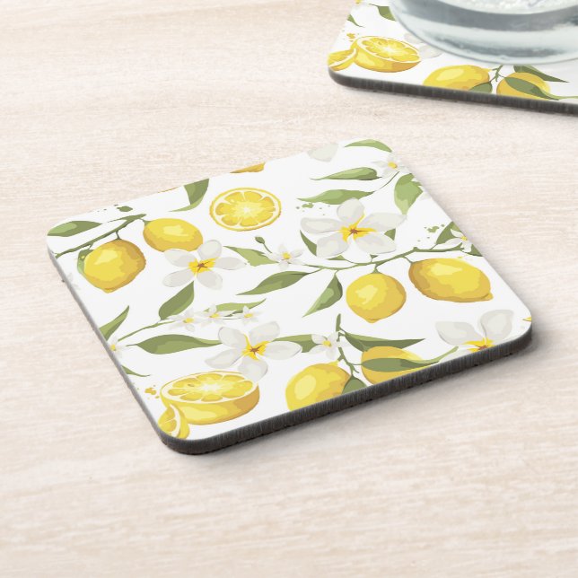 Vintage Lemon Tree Pattern Beverage Coaster (Left Side)