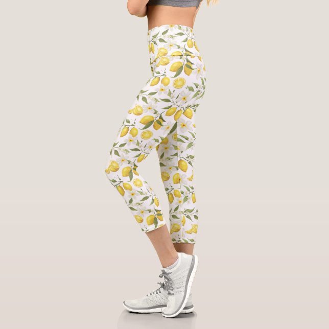 Vintage Lemon Tree Pattern Capri Leggings (Left)