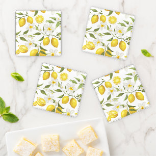 Vintage Lemon Tree Pattern Coaster Set