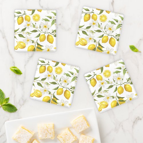 Vintage Lemon Tree Pattern Coaster Set