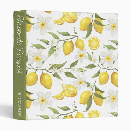 Vintage Lemon Tree Pattern  Favorite Recipes 3 Ring Binder