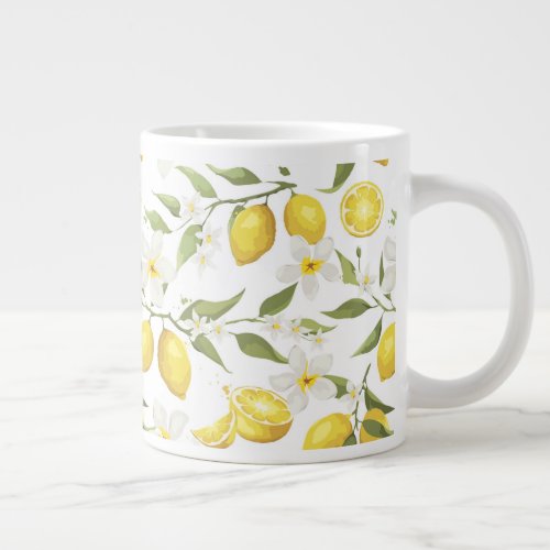 Vintage Lemon Tree Pattern Giant Coffee Mug