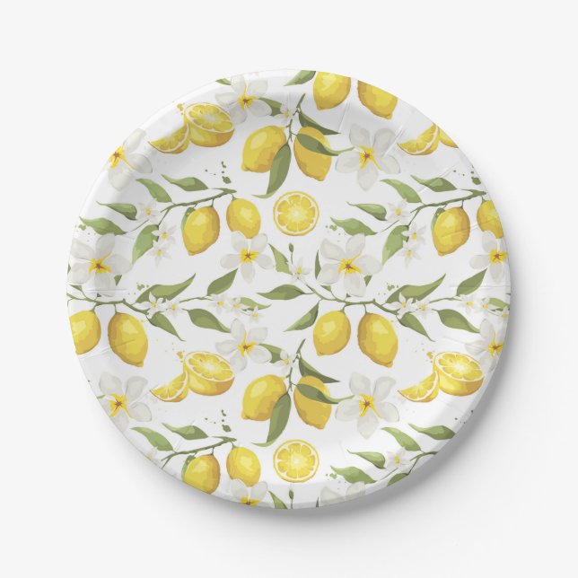 Vintage Lemon Tree Pattern Paper Plates (Front)