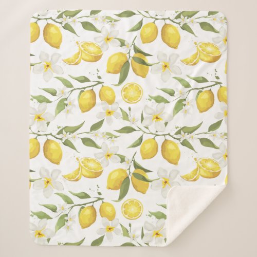 Vintage Lemon Tree Pattern Sherpa Blanket
