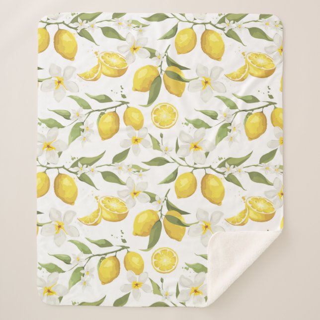 Vintage Lemon Tree Pattern Sherpa Blanket (Front)