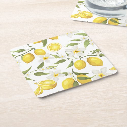 Vintage Lemon Tree Pattern Square Paper Coaster