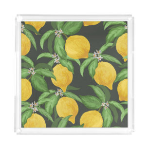 Vintage Lemon Tropical Pattern Acrylic Tray