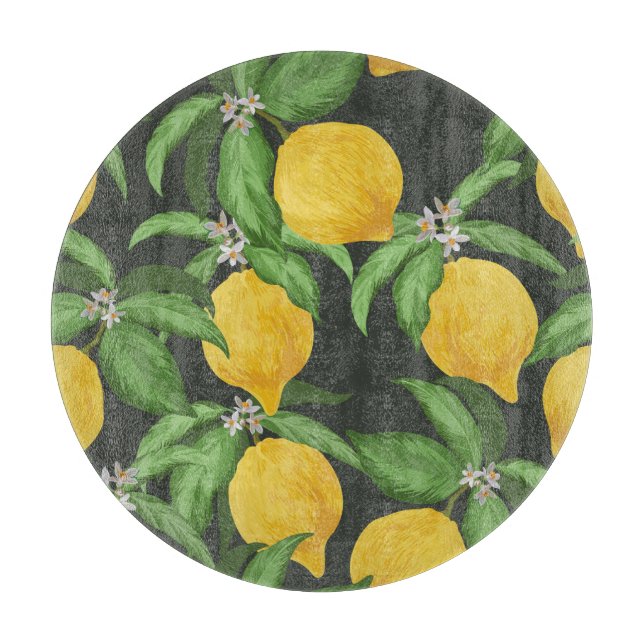 Vintage Lemon Tropical Pattern Cutting Board (Front)