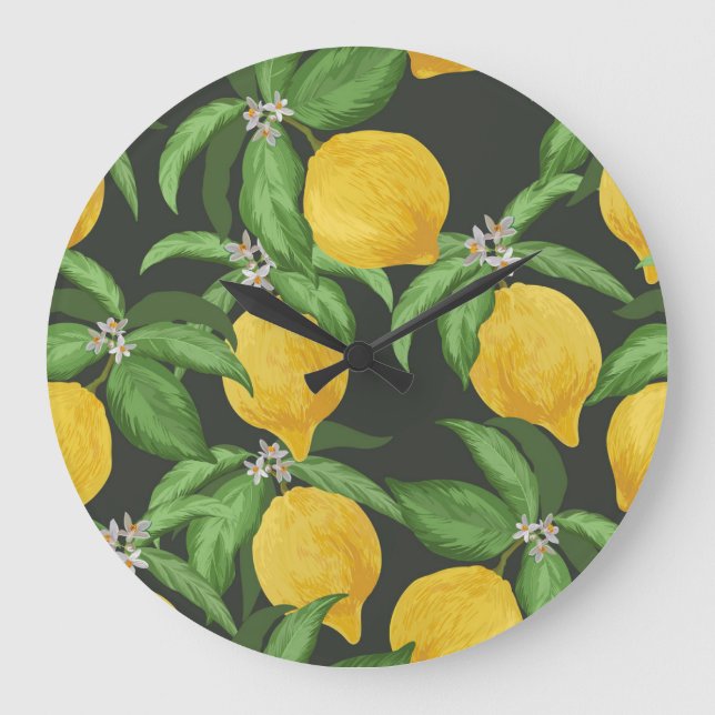 Vintage Lemon Tropical Pattern Large Clock (Front)