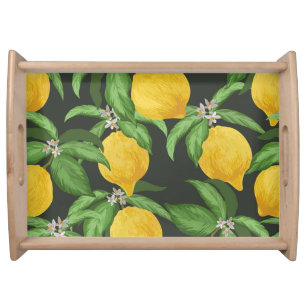 Vintage Lemon Tropical Pattern Serving Tray