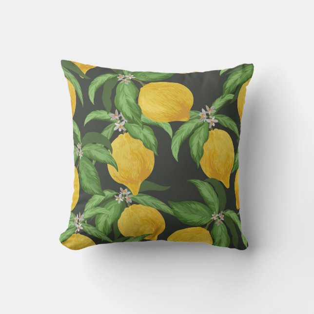 Vintage Lemon Tropical Pattern Throw Pillow (Front)