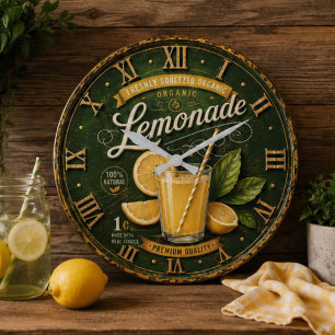 Vintage Lemonade Rustic Fresh Lemon Farmhouse Large Clock