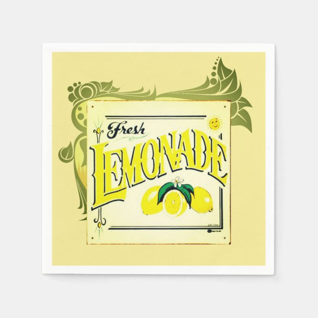 Vintage lemonade sign lemon fruit old fashioned  napkins (Front)