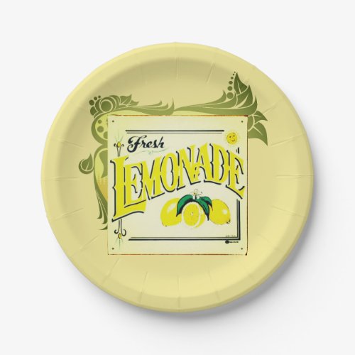 Vintage lemonade sign lemon fruit yellow green paper plates