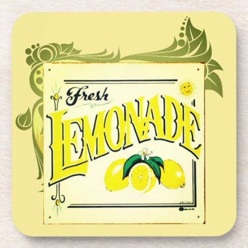 Vintage lemonade sign lemon summer fruit yellow  beverage coaster